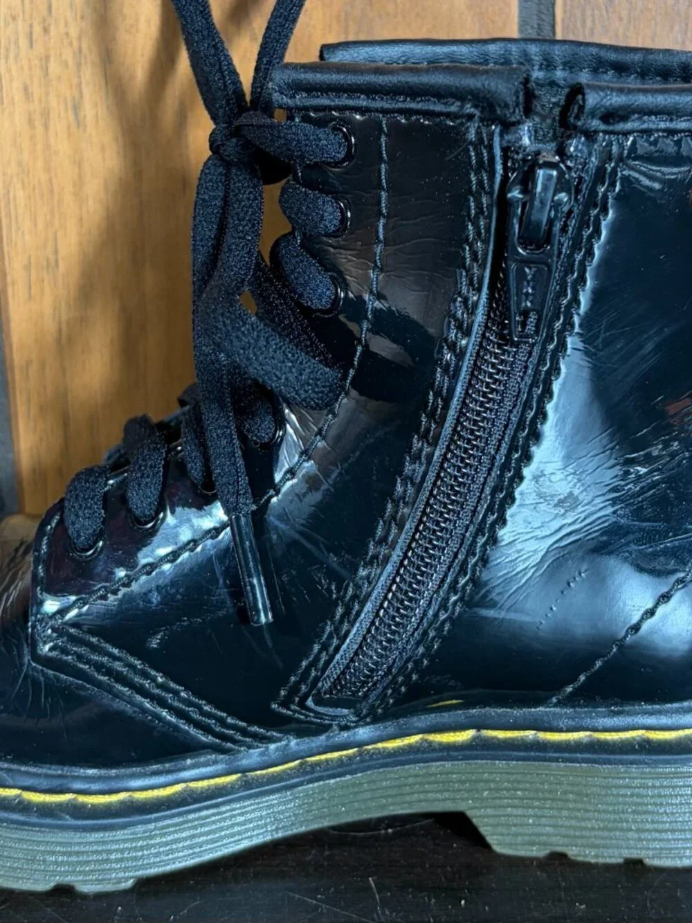 Dr. Martens 1460 T Kids Unisex Black Combat Side Zipper Boots Sz 9 US/ 8UK/26 EU
